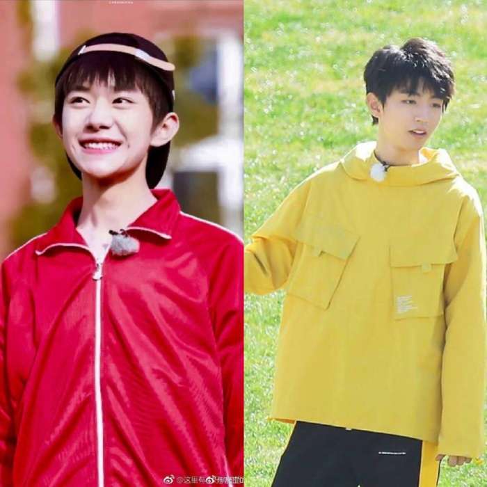 王俊凯易烊千玺红蓝西装贴头聊天,王俊凯易烊千玺穿同款衣服