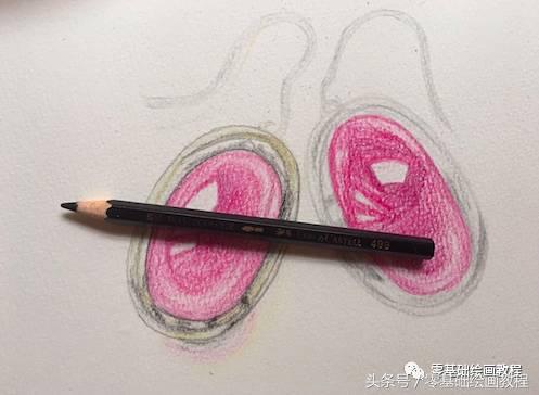 彩铅宝石耳环,美人图彩铅耳环画法