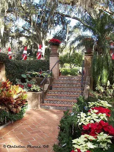 庭院小路台阶铺装效果图,马赛克庭院铺装