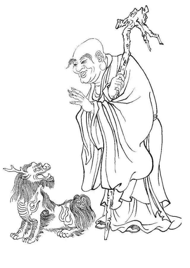 罗汉白描画稿,小写意罗汉图白描