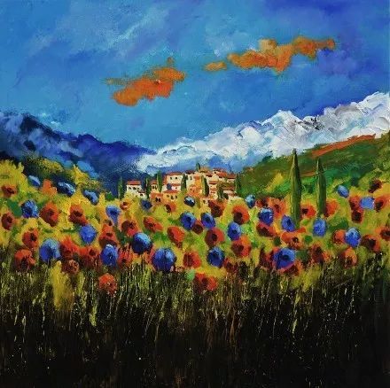 诗意油彩让人沉醉的蓝色矢车菊