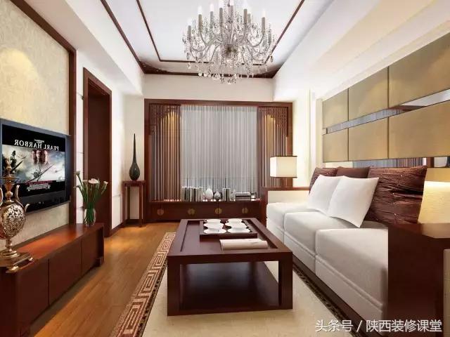 中式无主灯客厅吊顶效果图,80平客厅法式吊顶