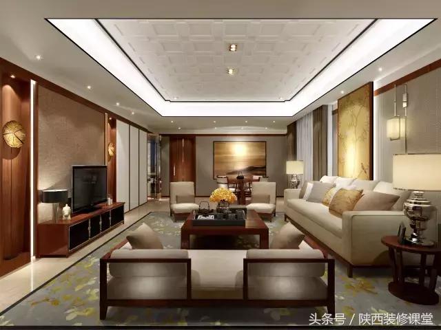 中式无主灯客厅吊顶效果图,80平客厅法式吊顶