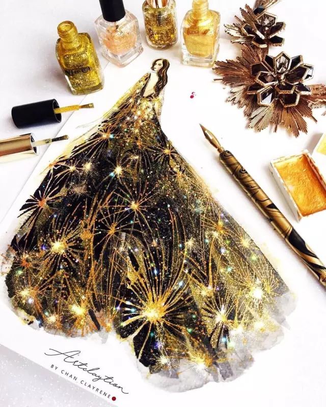 新加坡才女用口红和指甲油创作的高定礼服，居然比设计师手稿还要美！