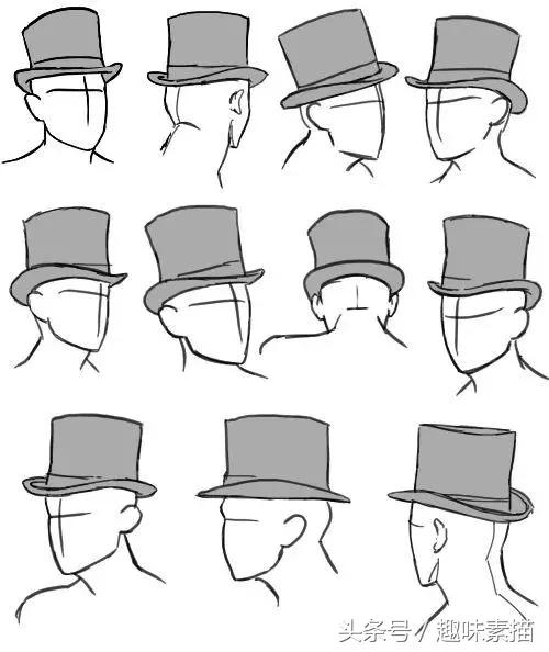 动漫人物帽子画法慢教程,各种各样的帽子画法