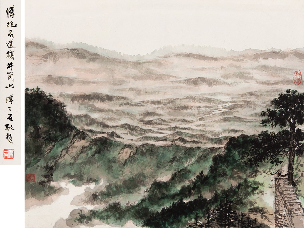 傅抱石创作国画天女散花图,傅抱石的国画作品《一望大江开》