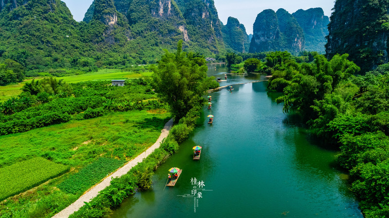 桂林阳朔遇龙河竹筏漂流,桂林阳朔遇龙河竹筏漂流路段