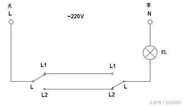 两个开关控制一个灯总是一个不亮,国际电工一开多控开关接法