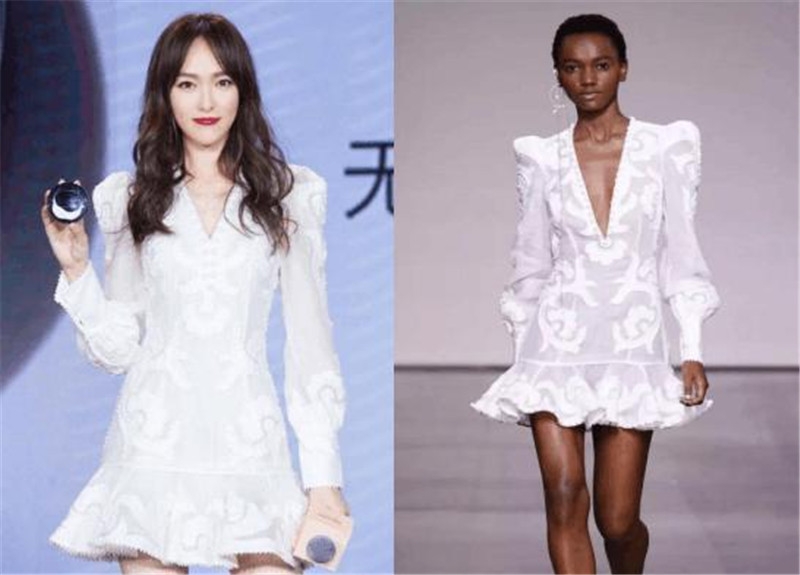 秦岚身穿v领薄纱裙尽显女性魅力,秦岚缝深v礼服