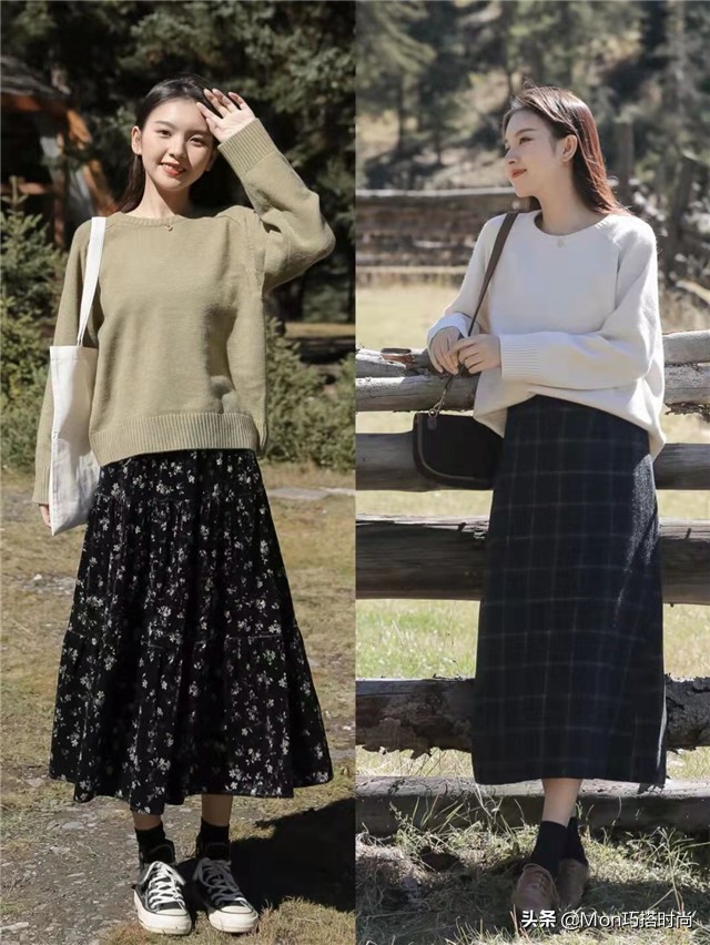 慵懒风毛衣半身长裙穿搭,气质长裙显瘦冬季内搭