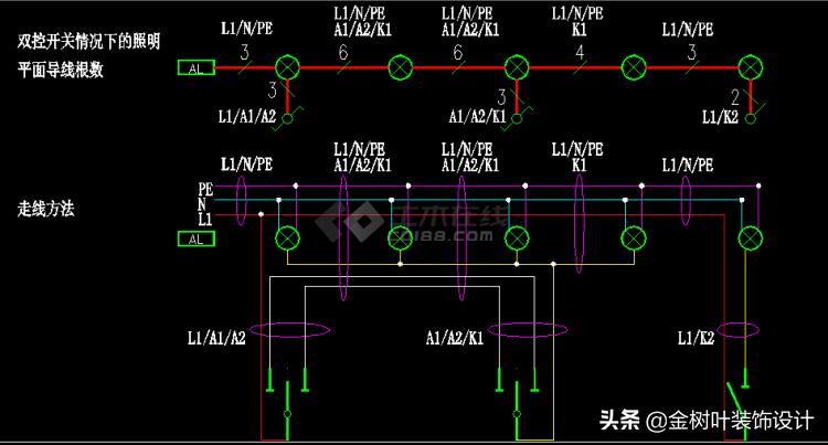 照明线路图电线根数怎么确定,电气照明线路导线根数