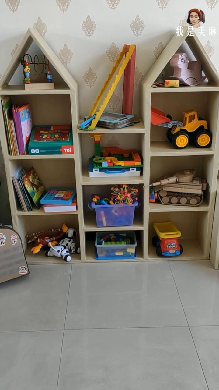 爸爸用50个快递盒做柜子,爸爸用快递箱制作书架