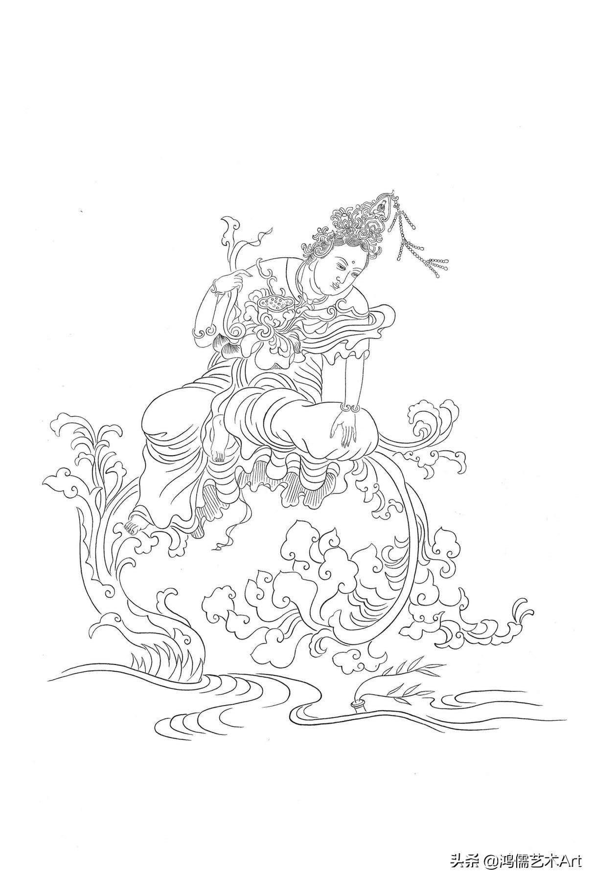 简单观音菩萨白描图片大全,工笔观世音菩萨基础画法步骤详解