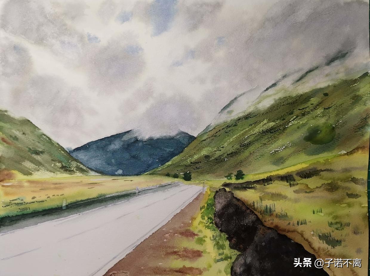 「子诺水彩」我为你翻山越岭，也安心看风景