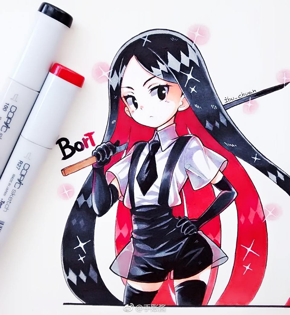 用马克笔画动漫女孩,60色马克笔画动漫