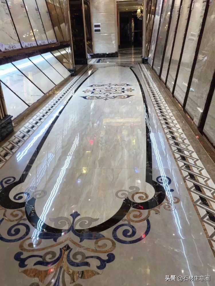 大理石地面水刀拼花效果图,100多平方水刀拼花图片