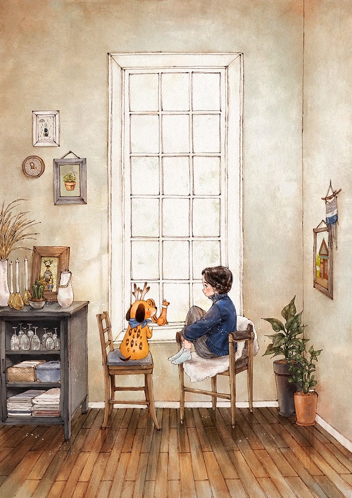 韩国插画师森林女孩日记图文,水彩插画森林女孩日记