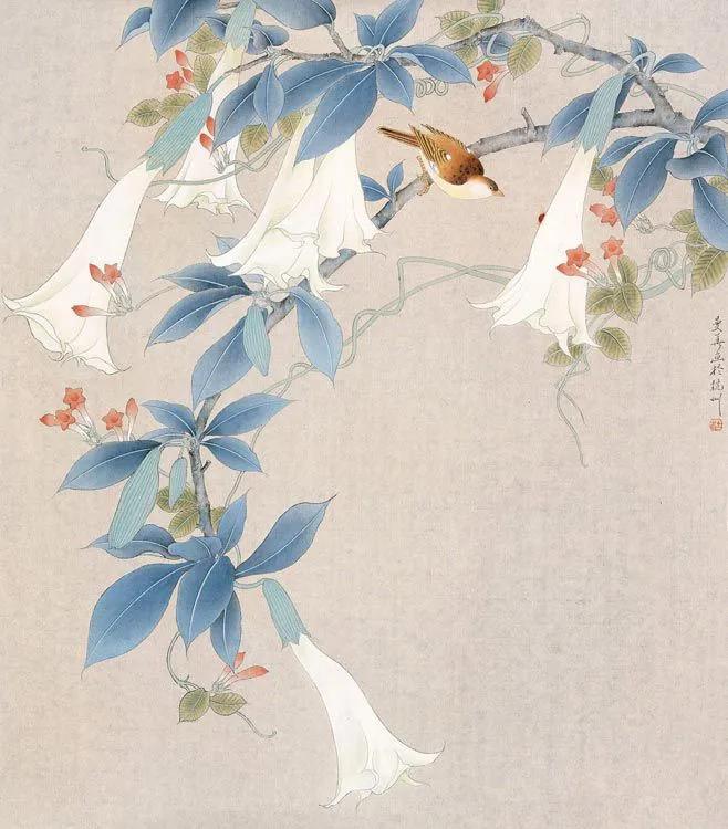 杜曼华美人蕉工笔画,淡雅空灵杜曼华工笔花鸟作品40幅