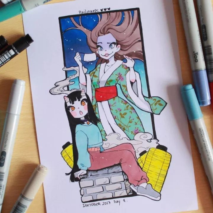 马克笔插画我是小妖怪,马克笔手绘插画清新