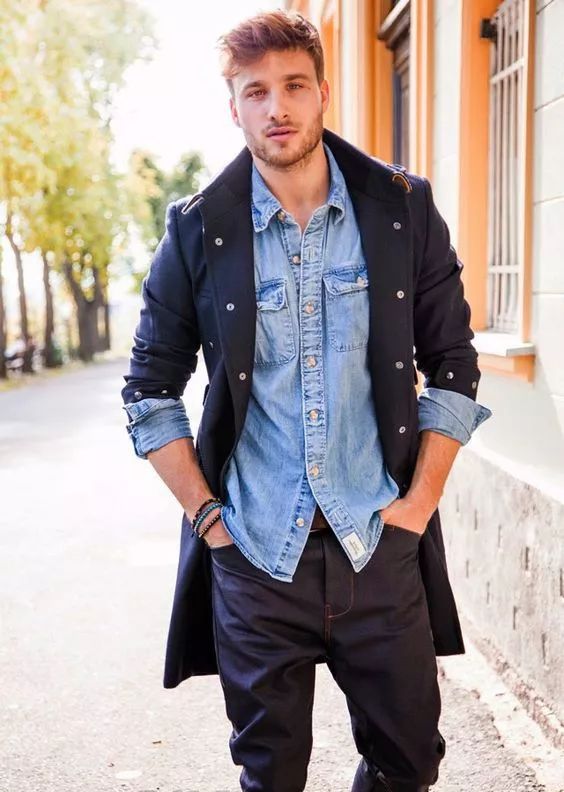 牛仔衬衫男装长袖,牛仔衬衫男装