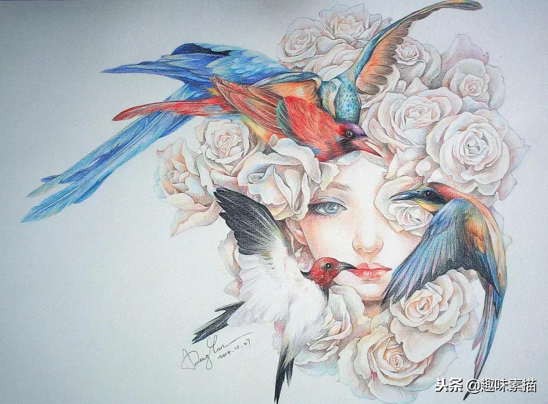 超精细彩铅人像素描,简单又漂亮的彩铅插画