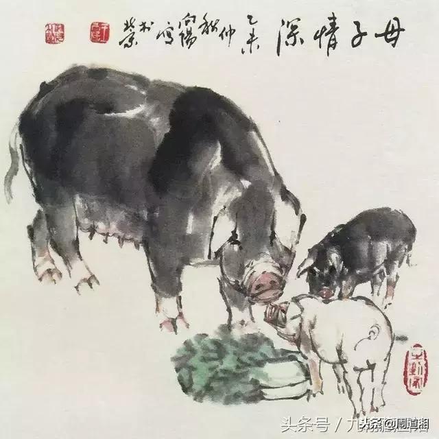 国画工笔猪图片,大写意画猪国画作品
