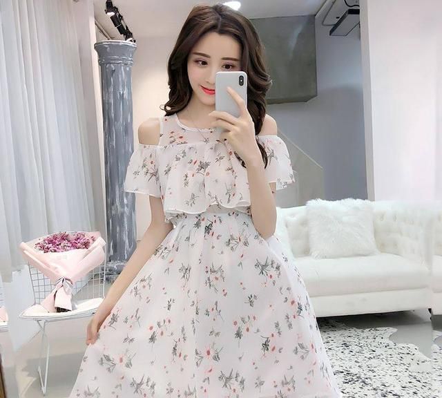 宽松气质印花连衣裙洋气时尚减龄,时尚印花长款大摆雪纺高档连衣裙