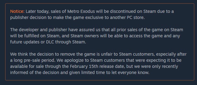 再有大作跳槽《地铁：*亡流**》宣布停止Steam售卖