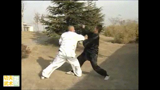 动画演示传武散手实战:内侧锁喉、内侧盘肘,近身攻敌中线要害