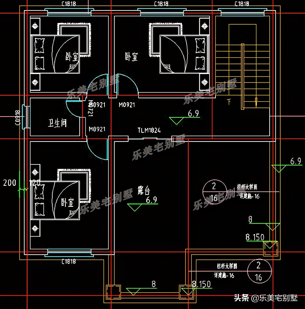 10x10米三层平顶别墅免费图纸,三层双拼复式9x10别墅户型图纸