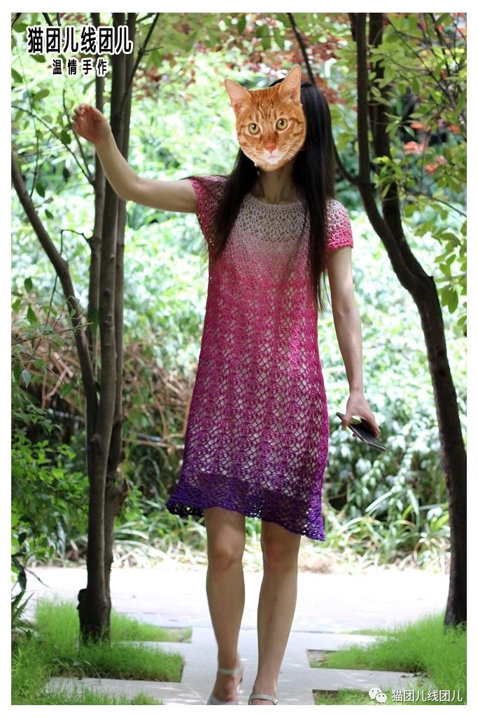 渐变钩裙,钩针绿意裙