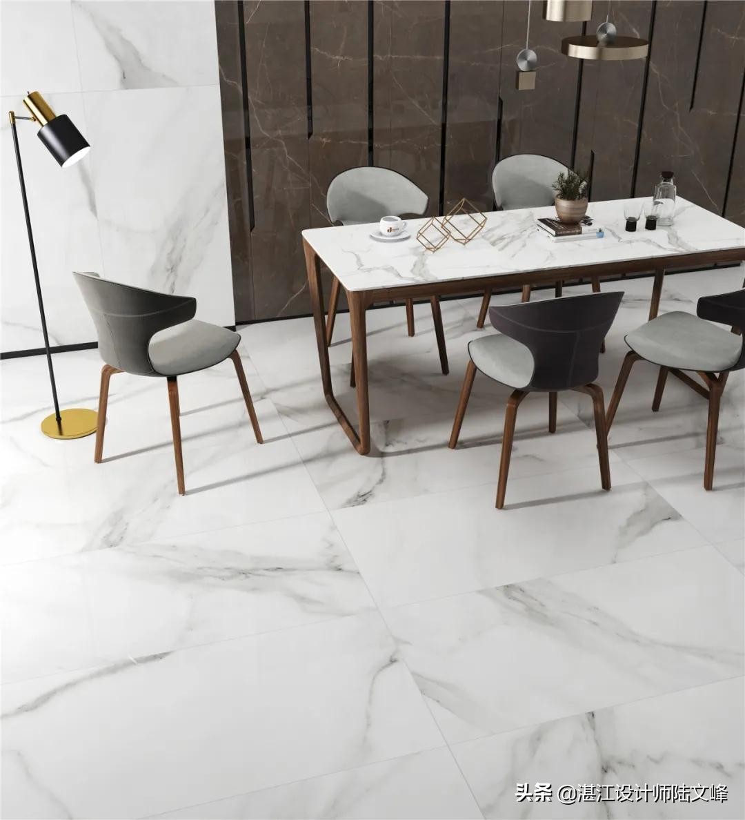 大理石瓷砖永不过时的地砖颜色,有大理石纹的浅灰色瓷砖