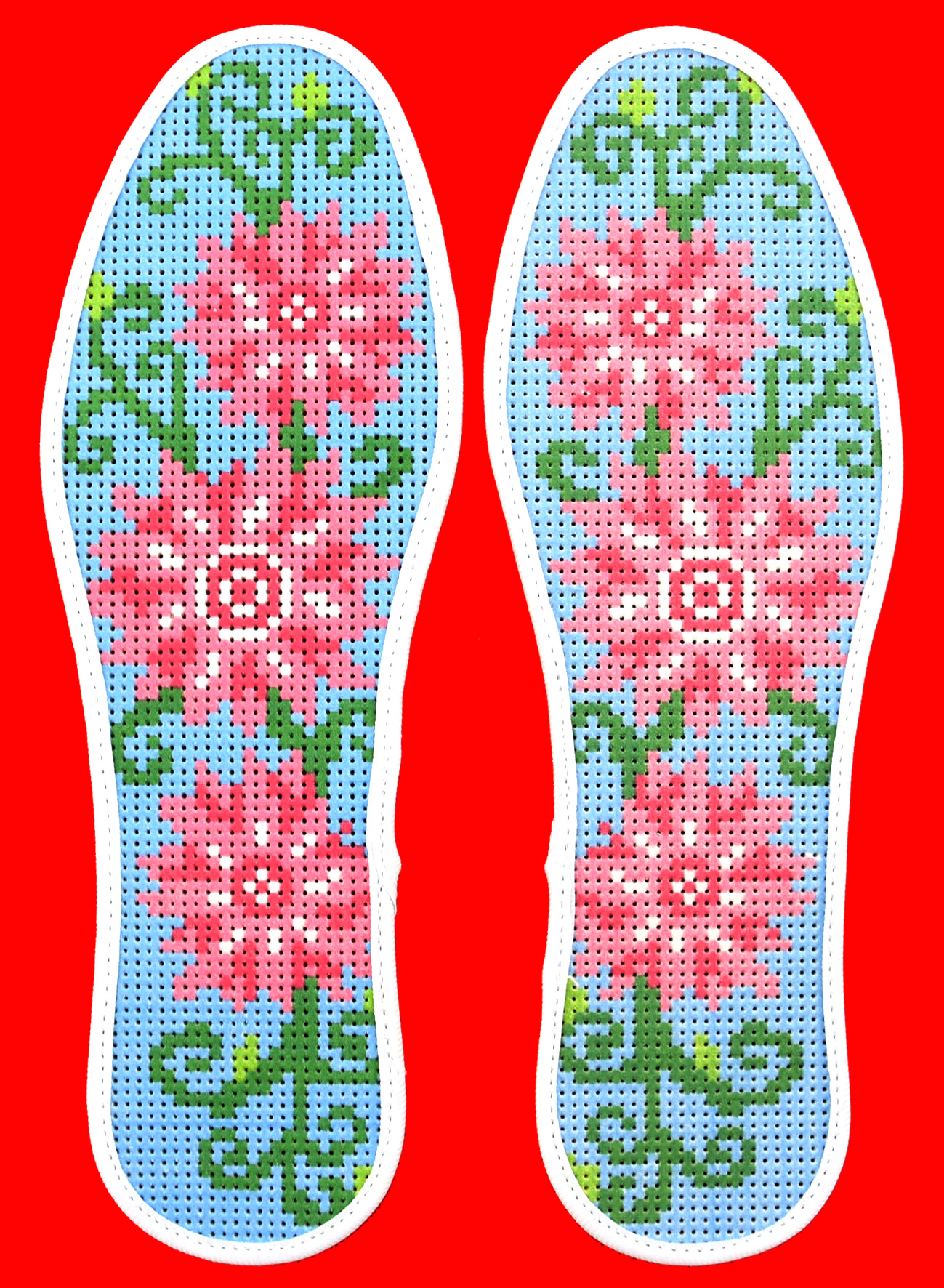 陕北鞋垫传统纹样图案,阶梯形的鞋垫花纹图案