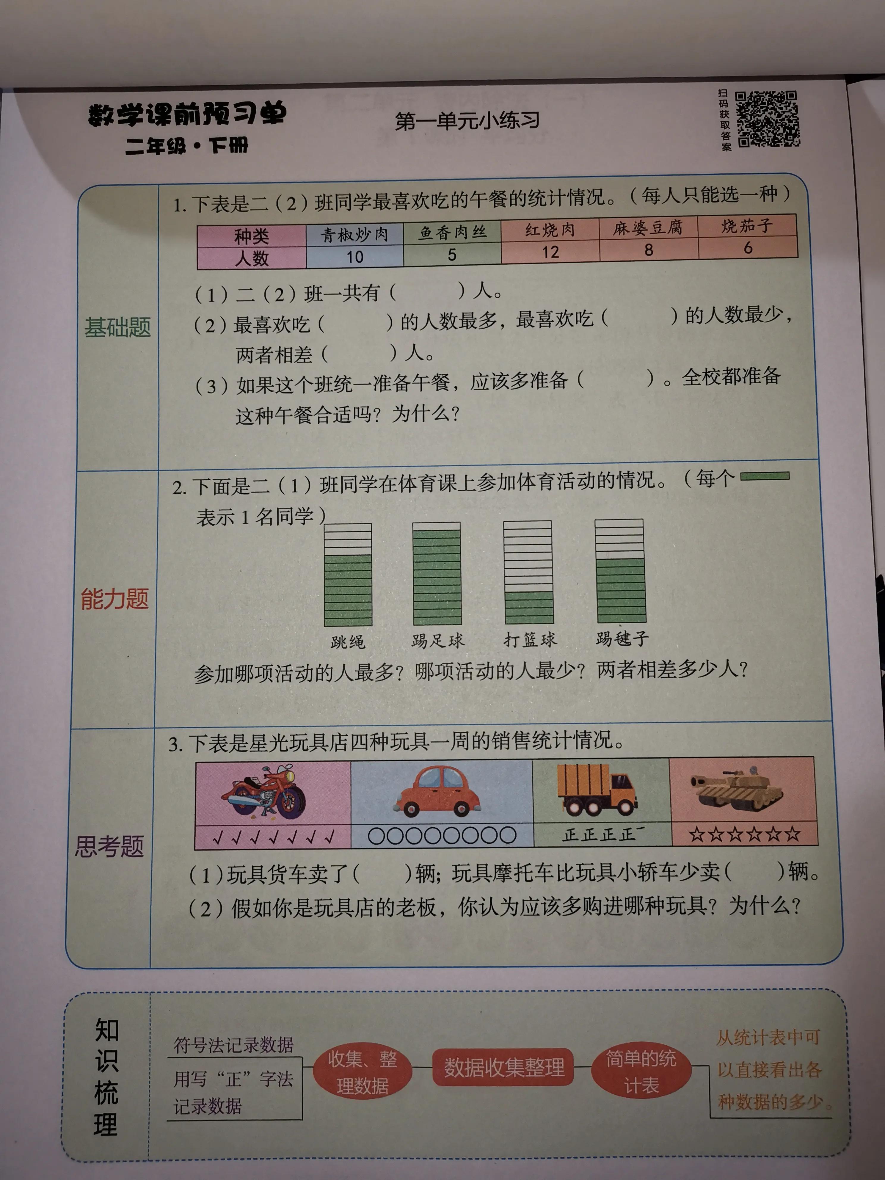 二年级数学课前预习单课后练习,二年级下册课前预习单数学