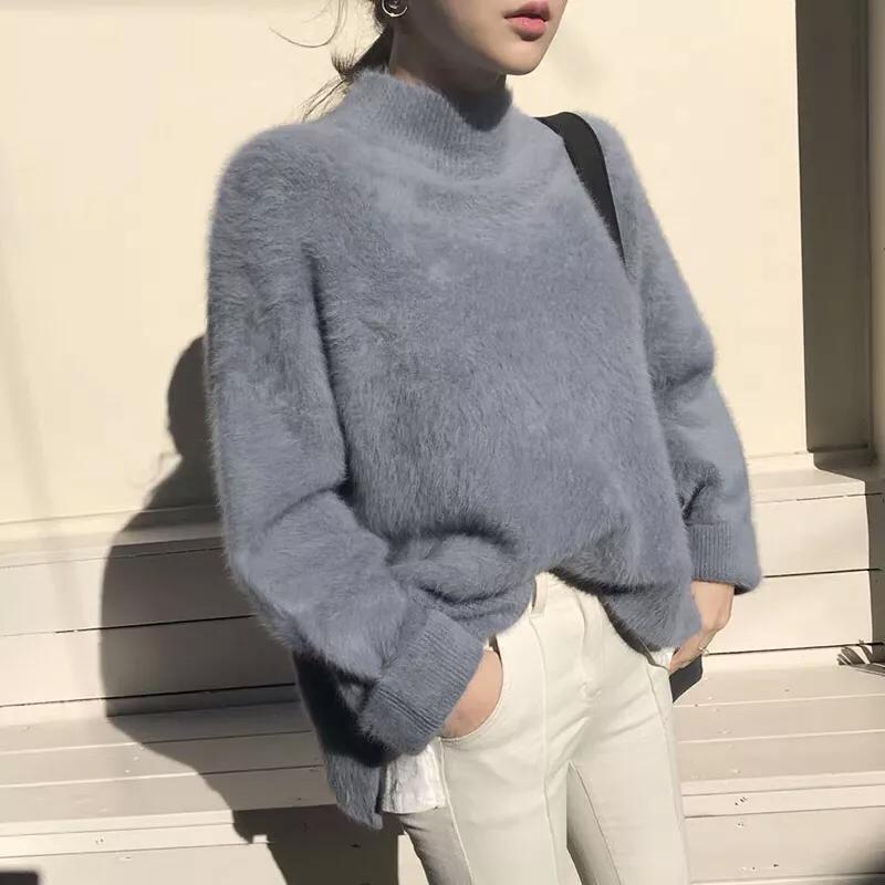 100%修身水貂毛衣女,冬季穿搭女高级感水貂绒毛衣