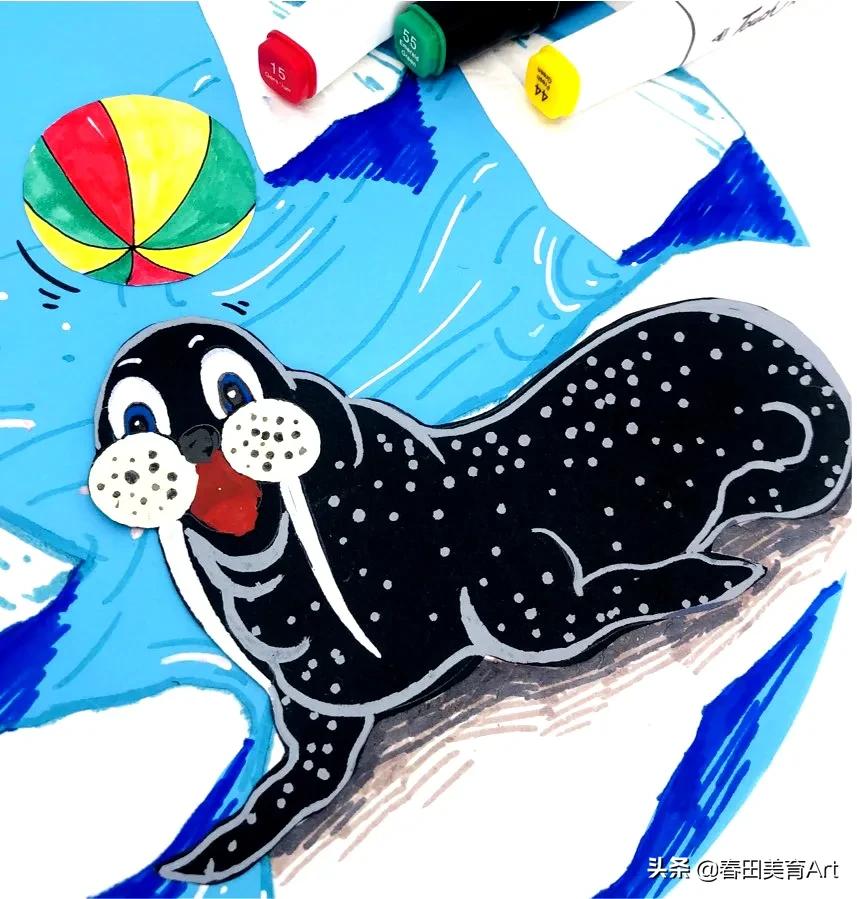 幼儿园海狮表演绘画,5-12岁少儿美术课程手工