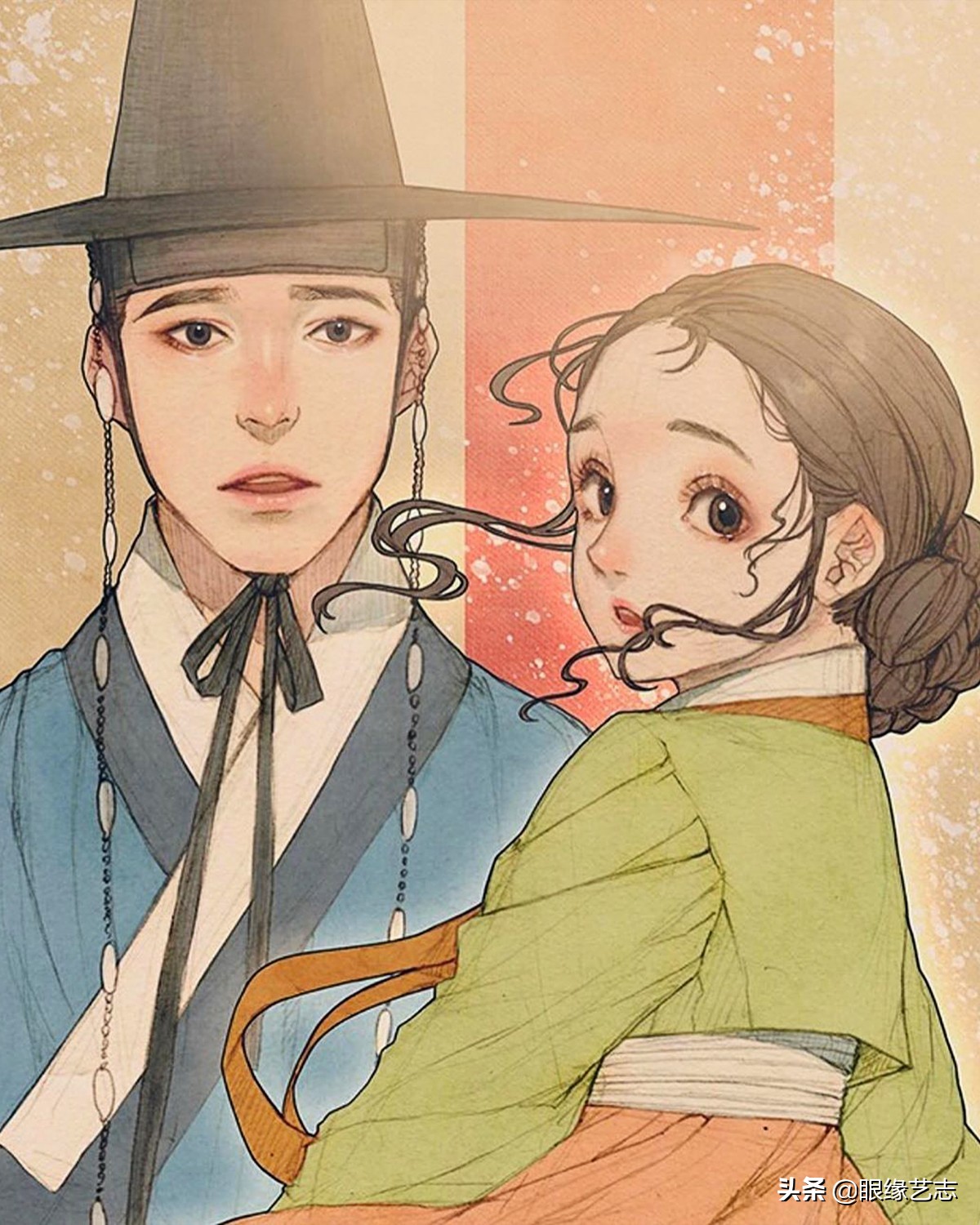 韩式穆夏风插画,韩国传统服饰插画