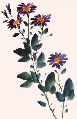 国画菊花的叶子画法步骤入门,梅兰竹菊国画菊花初学者怎么用笔