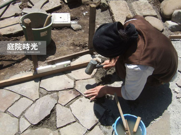 中式庭院古代老石板铺装,庭院铺装样式区域颜色搭配