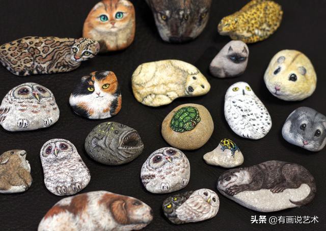 捡石头画风景图,路边随便捡的石头画一个东西