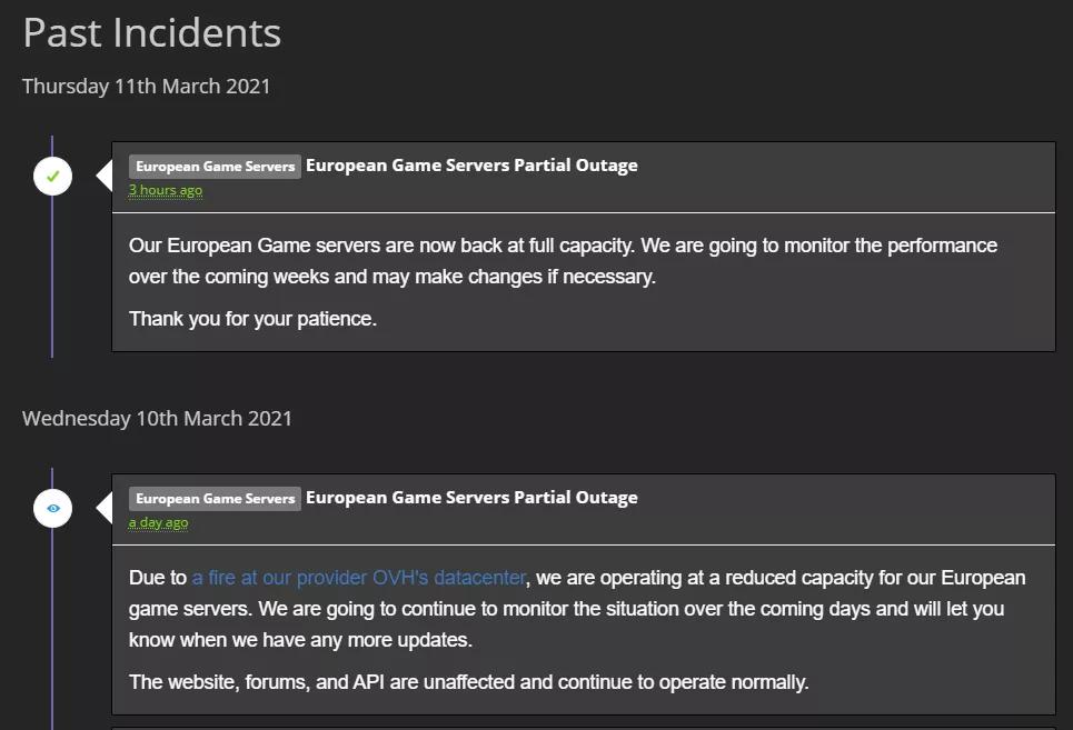 欧洲数据中心火灾,rust服务器烧毁玩家补偿