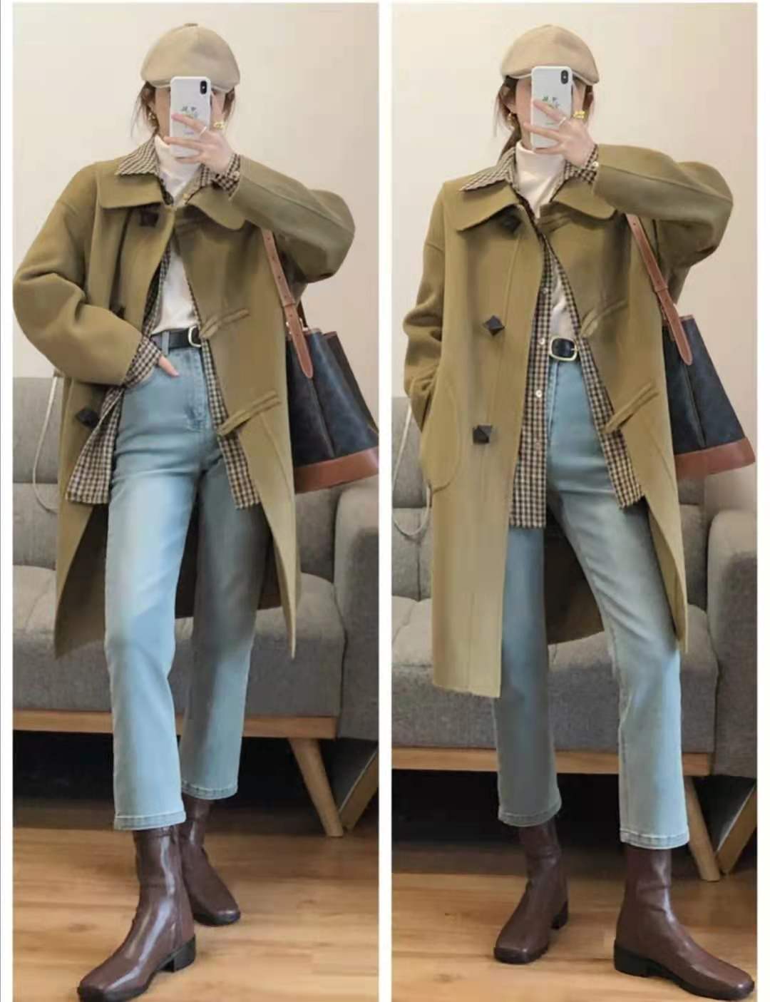 驼色大衣内搭什么颜色毛衣,咖色羊毛大衣配驼色毛衣的图片