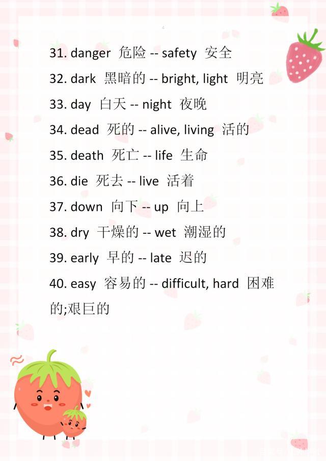 六年级下册必背反义词英语,小学英语单词近反义词大全