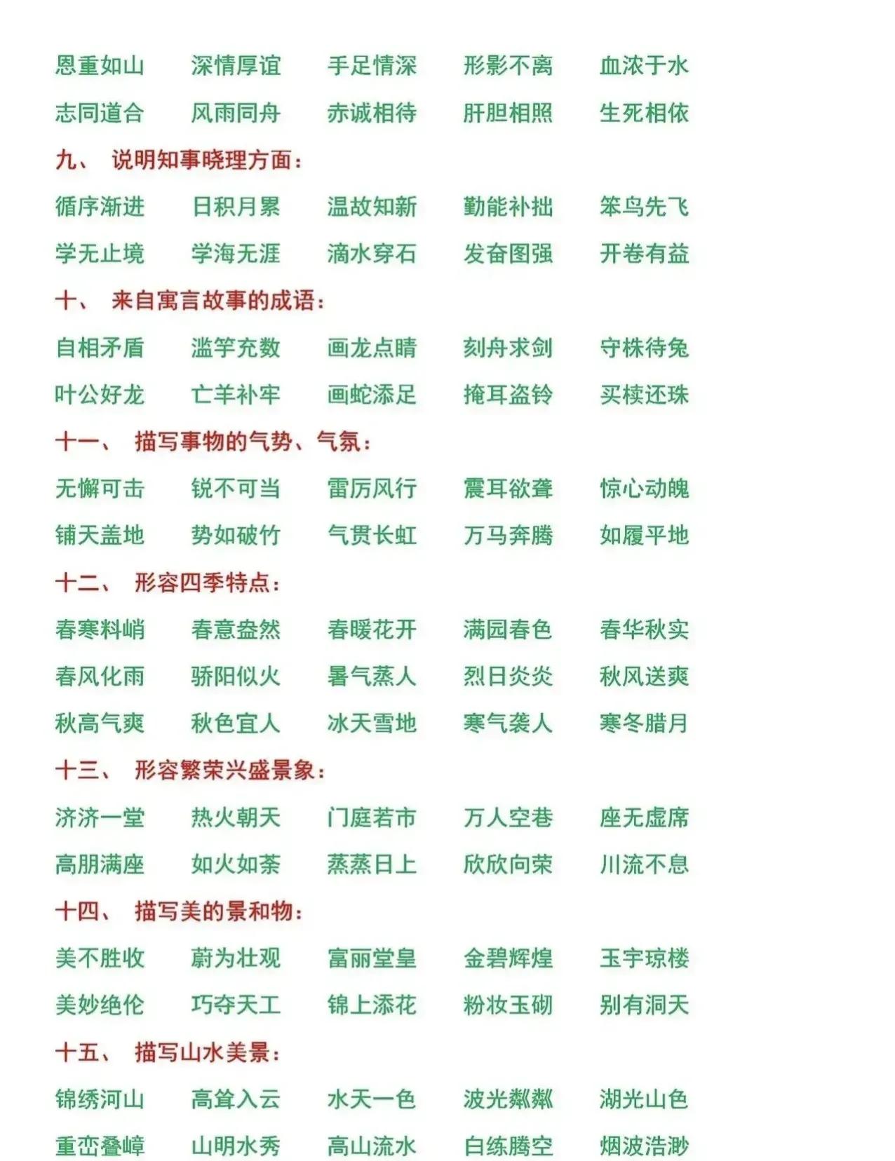 小学语文词语积累大全必考,语文成语归类大全