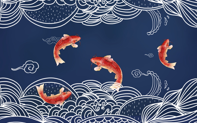 创意新中国风国潮故宫祥云仙白鹤电视背景墙海报展板PSD设计素材