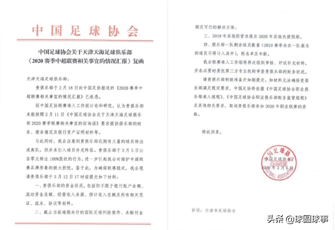 天津权健足球最新消息,天津权健退出中超后名额给谁了