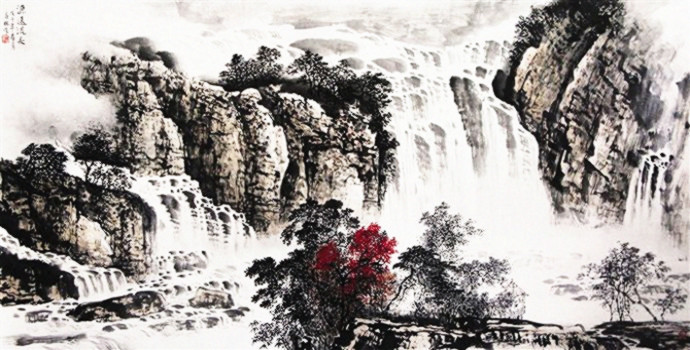 杨昌林山水画,现代水墨林溪山水画