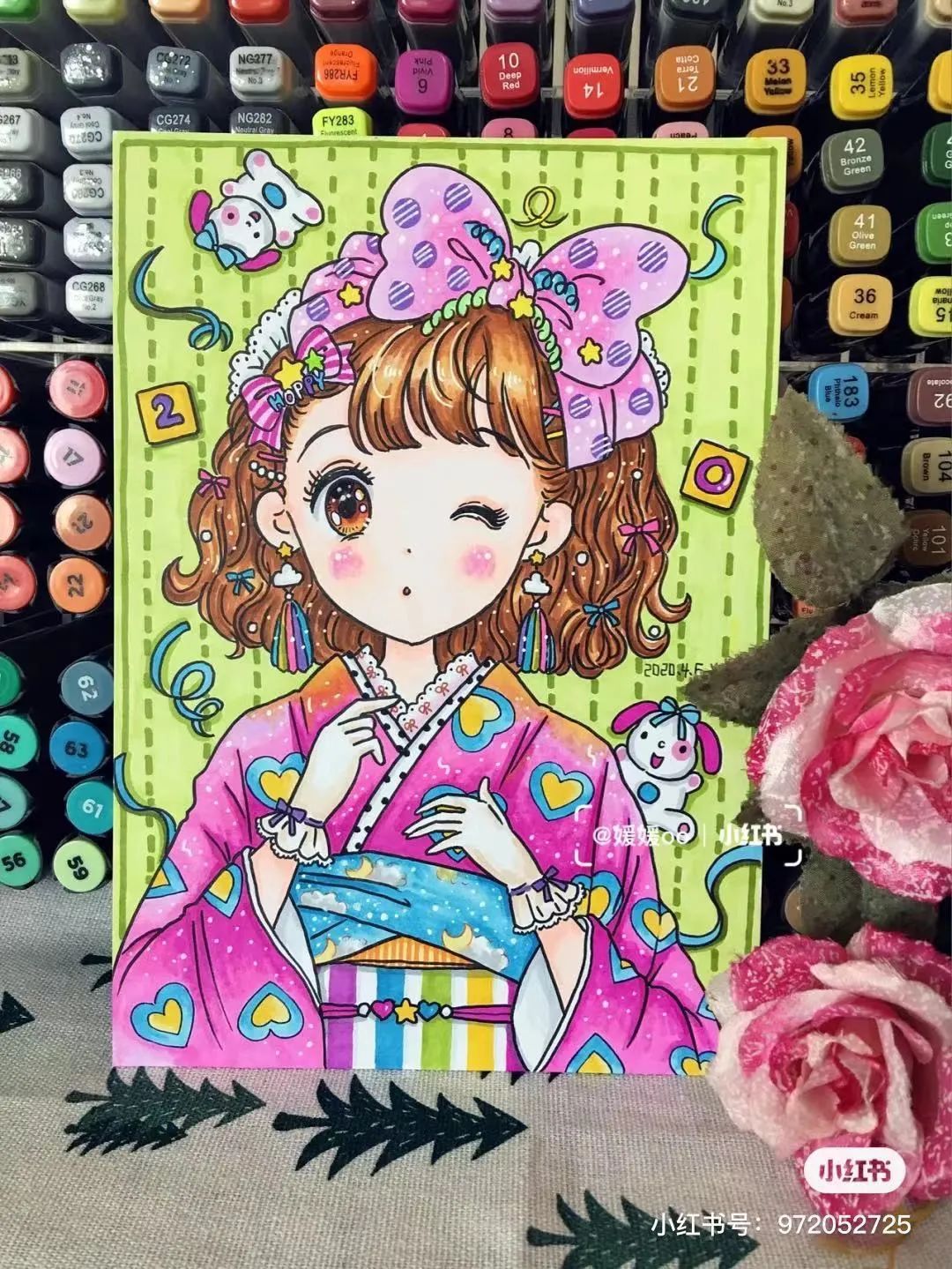 色彩缤纷的马克笔装饰画,60色的马克笔画简单的动漫画