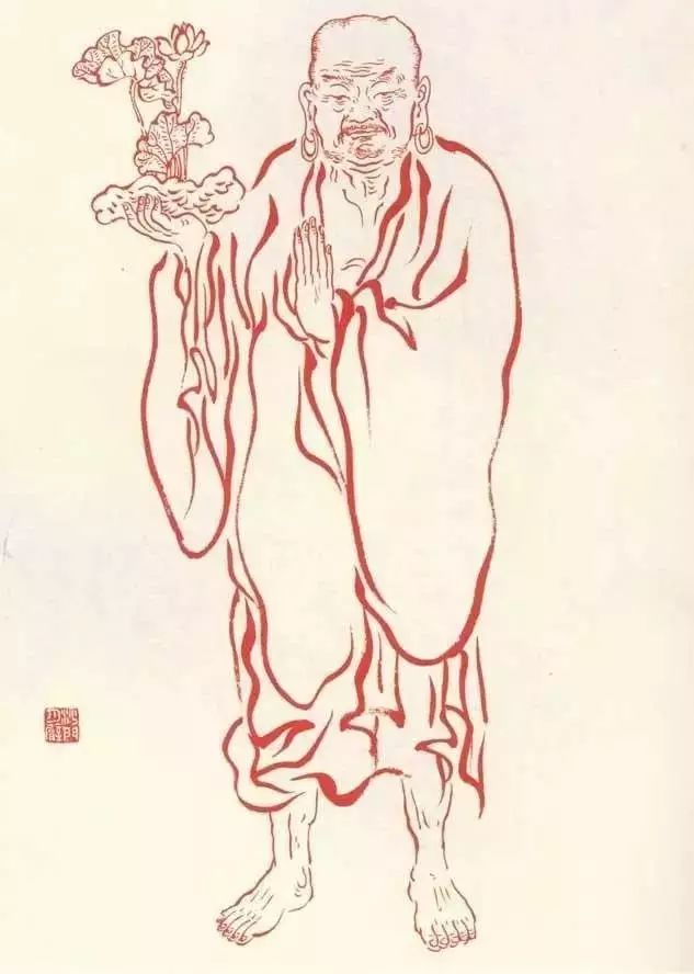 弘一法师的蓝底描金十八罗汉作品,弘一大师100万罗汉图写意