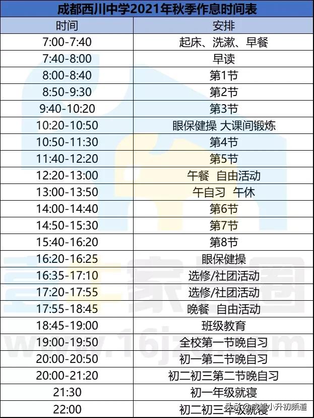 成都七中通锦校区作息时间表,成都七中实验学校作息时间表